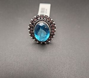 Stunning German Silver Ring with Blue Topaz Gemstone Size 9